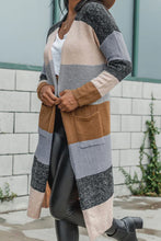 Load image into Gallery viewer, Multicolor Knitted Color Block Open Front Long Cardigan
