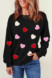 Black Heart Embroidered Crew Neck