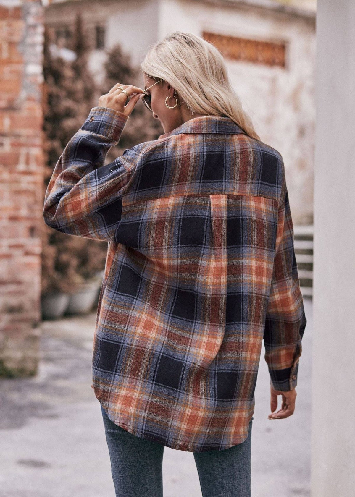 Oversized Plaid Shacket Womens Button Down Shirt Jacket