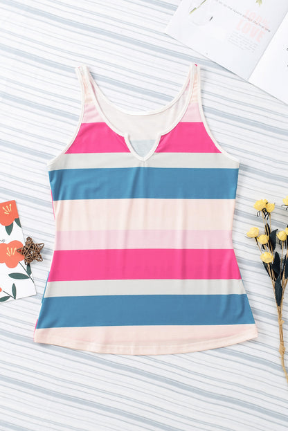 Jennifer- Striped Color Block Notched Neck Tank Top