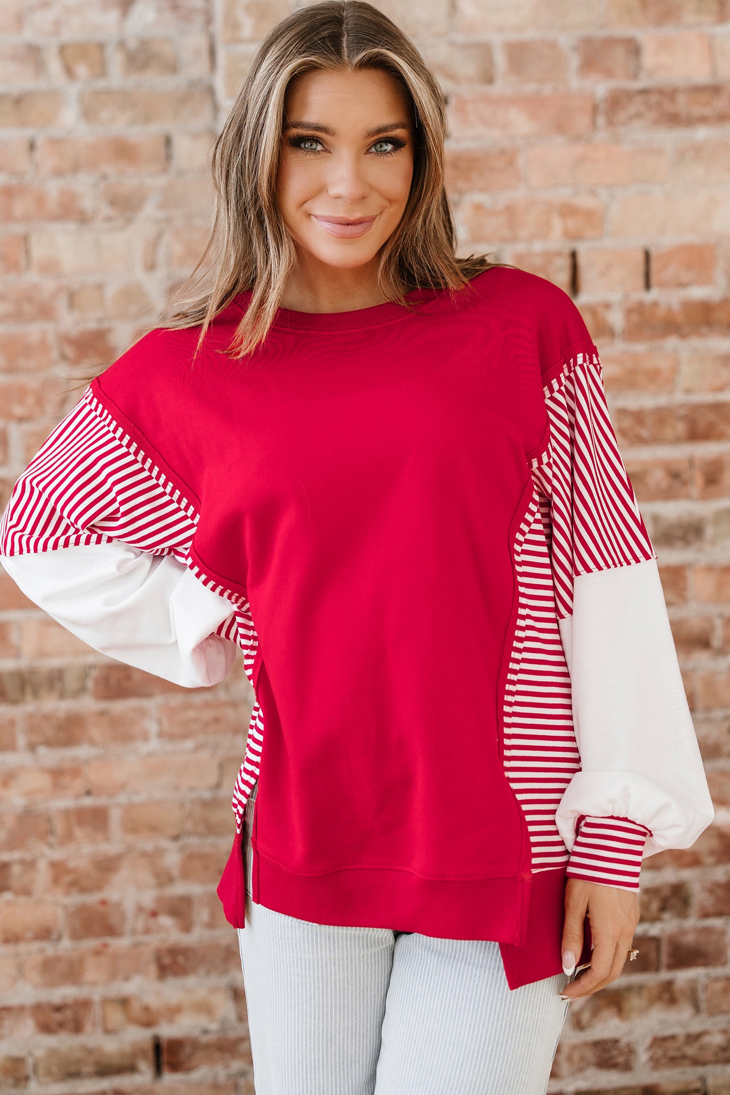 Fiery Red Striped  Sweatshirt