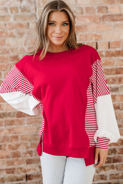 Fiery Red Striped  Sweatshirt