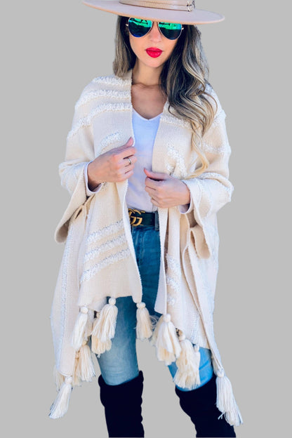 Gracie Cream Textured Chunky Tassel Cardigan