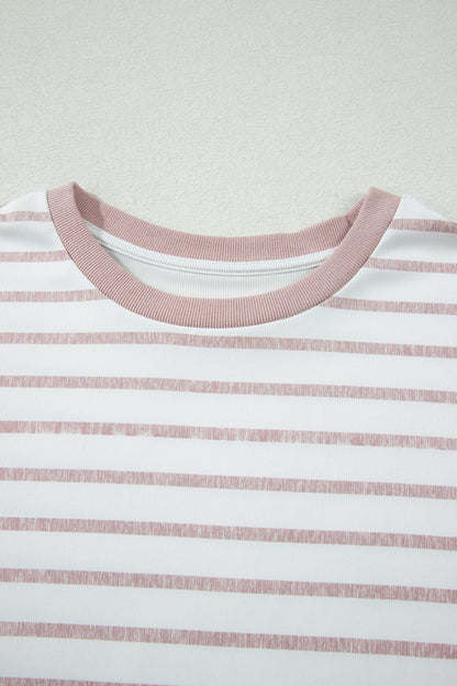 Khaki Stripe Color Block Short Sleeve Top