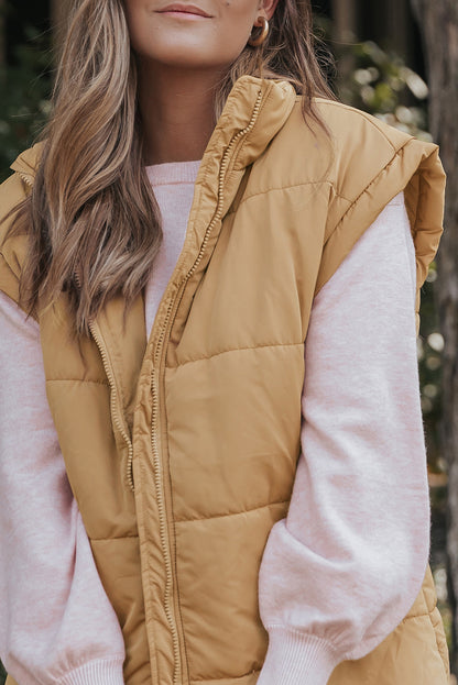 Khaki Oversized Cozy High Collar Layering Vest