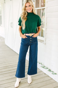 Patch Pocket Ribbed Knit Short Sleeve Sweater
