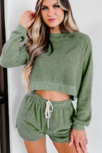 Load image into Gallery viewer, Green Fleece Cropped Pullover &amp; Shorts Two Piece Shorts Set