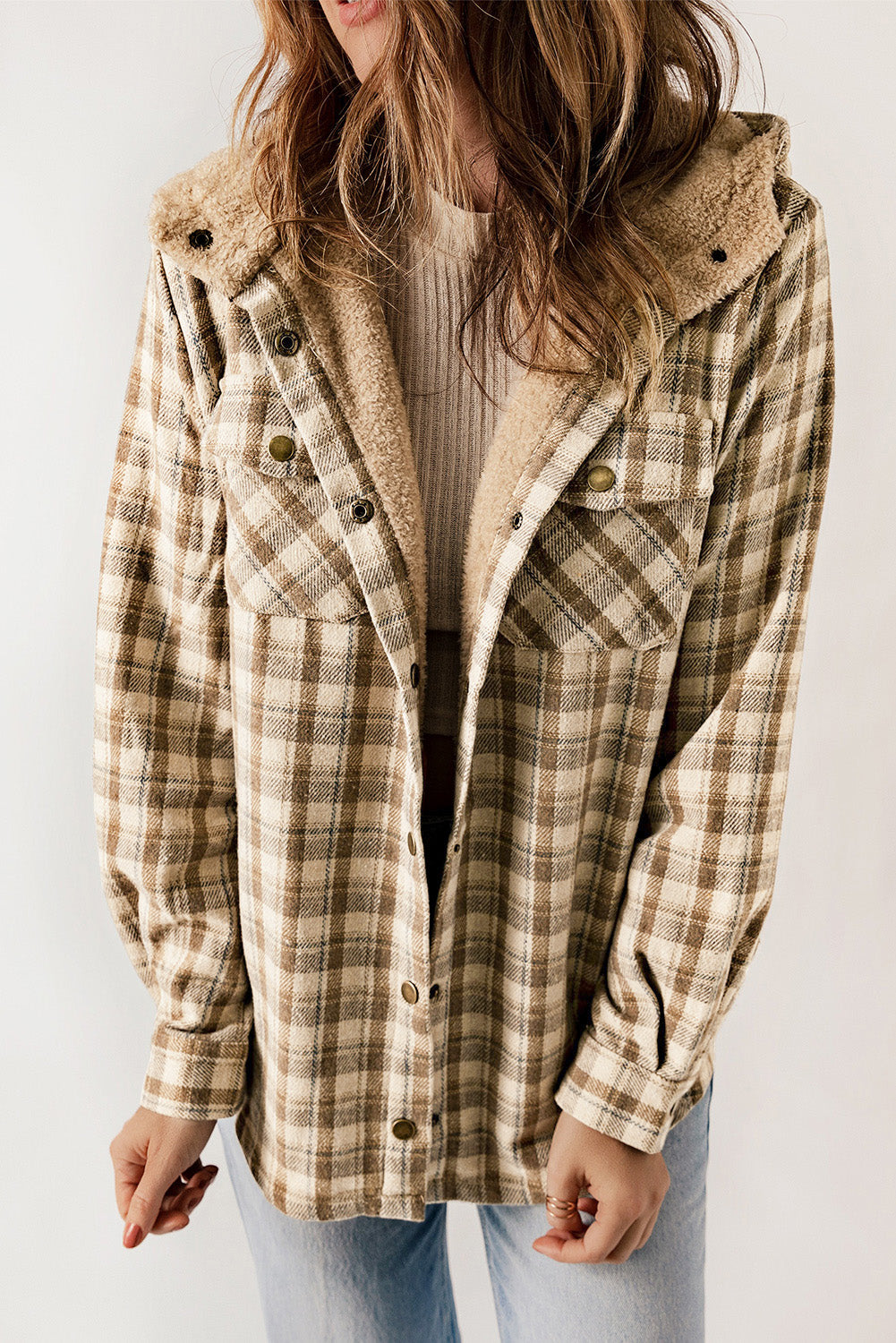 Orange Snap Button Sherpa Lined Hooded Flanne