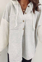Load image into Gallery viewer, Button Up Contrast Knitted Sleeves Hooded Jacket
