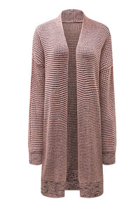 Yellow Knitted Open Front Casual Long Cardigan
