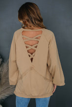 Load image into Gallery viewer, Light French Beige Solid Color Lattice Hollow Out Back Sweatshirt