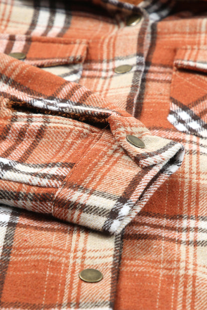 Orange Snap Button Sherpa Lined Hooded Flanne