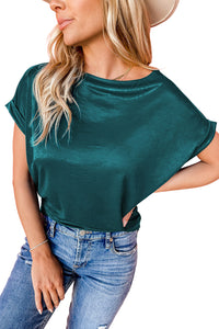 Green Solid Color Batwing Sleeve Summer Top