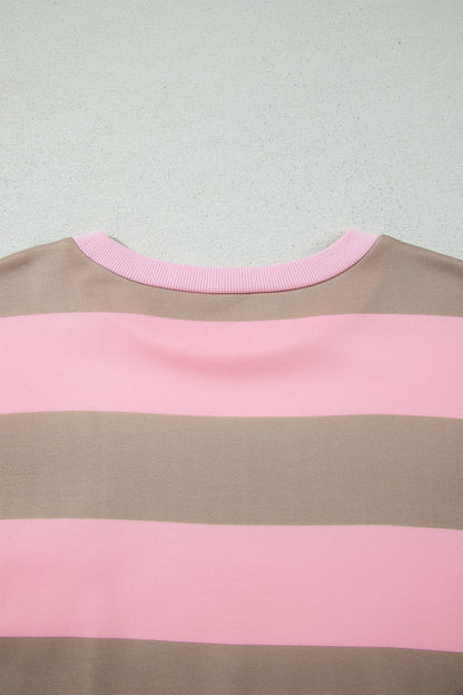 Pink Stripe Striped Colorblock  Sweatshirt