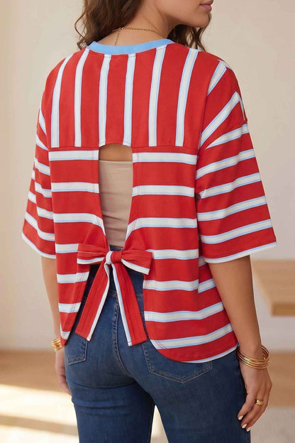 Racing Red Striped Hollowed Back T-shirt