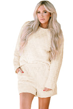 Load image into Gallery viewer, Beige Textured Long Sleeve Top Shorts Outfit