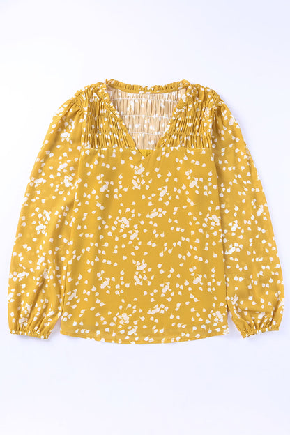 Frill Split V Neck Boho Crinkled Blouse