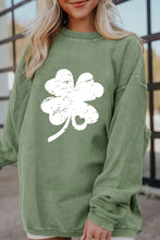 Load image into Gallery viewer, Grass Green St Patricks Corded Distressed Clover Graphic Sweatshirt