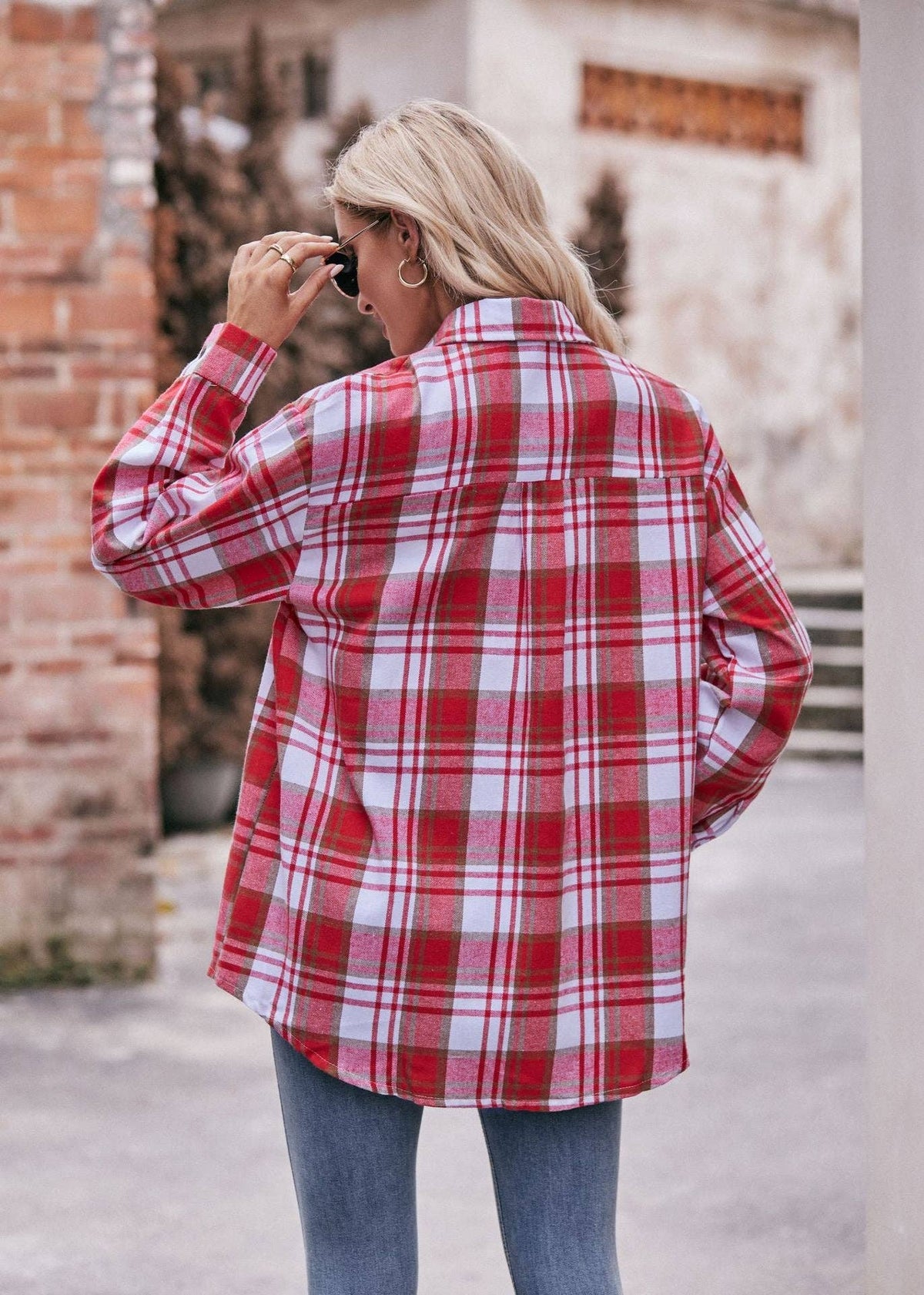 Oversized Plaid Shacket Womens Button Down Shirt Jacket