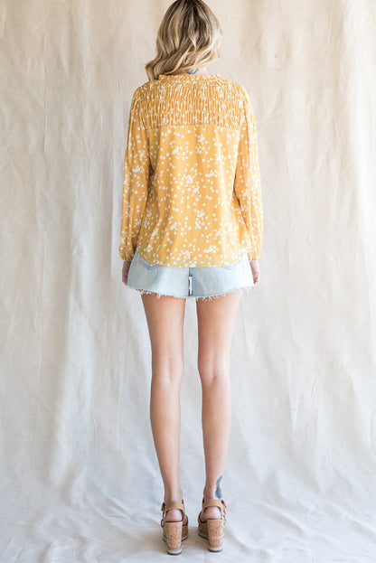 Frill Split V Neck Boho Crinkled Blouse