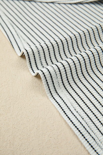 Black Stripe Ruffle Trim Casual Tank Top