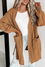 Load image into Gallery viewer, Red Ribbed Trim Hollow Knit Side Slits Cardigan