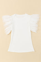 Load image into Gallery viewer, White Dotty Layered Ruffle Sleeve Casual Ribbed Knit Top