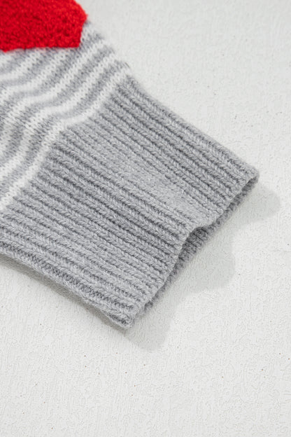 Gray Stripe Heart Valentine Knit Sweater