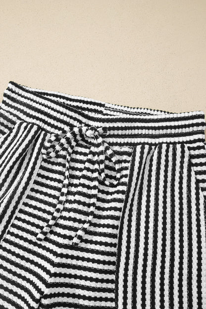 Brown Stripe Knit Short 2pcs Set