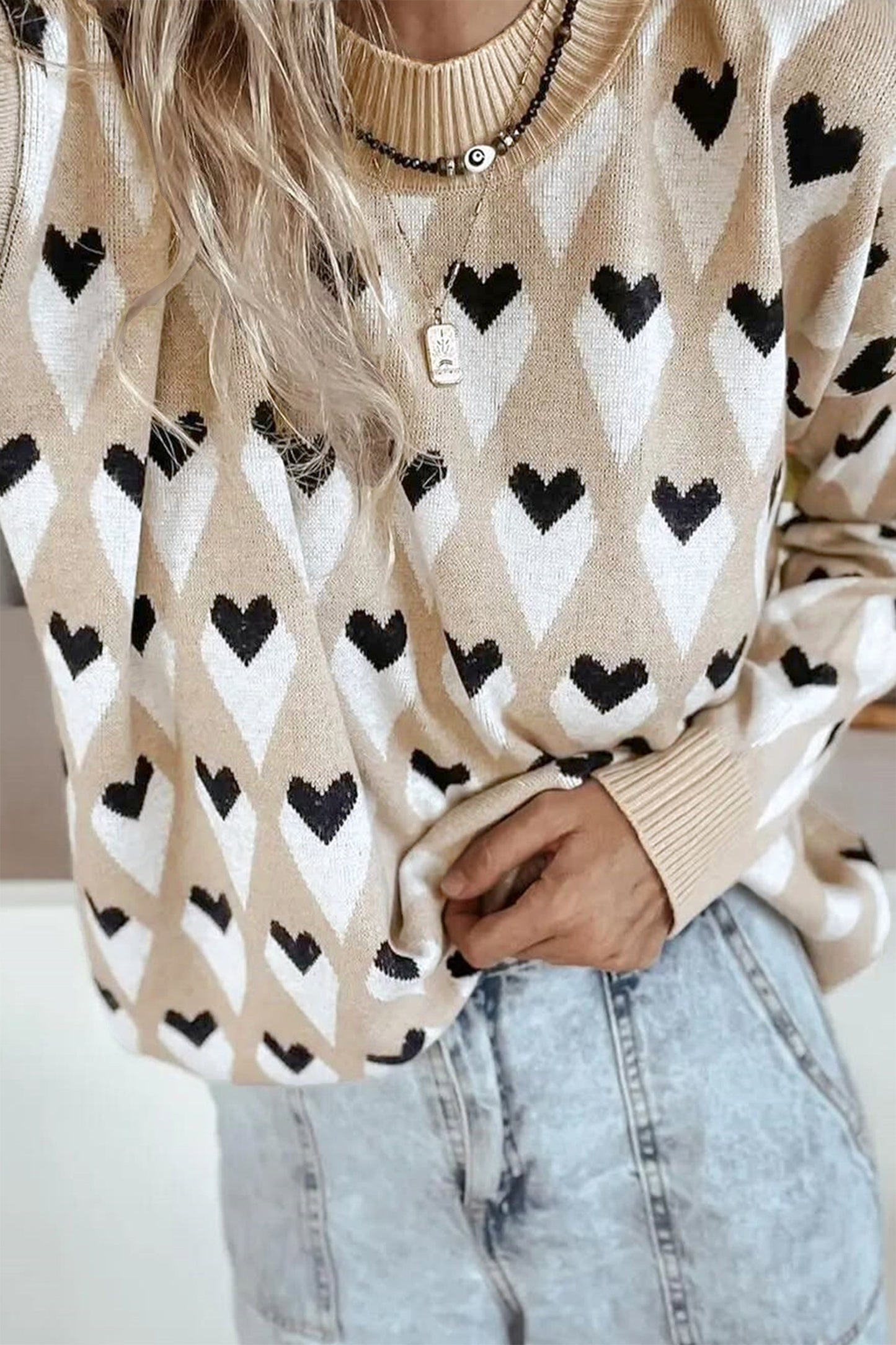 Geometric Heart Print Sweater