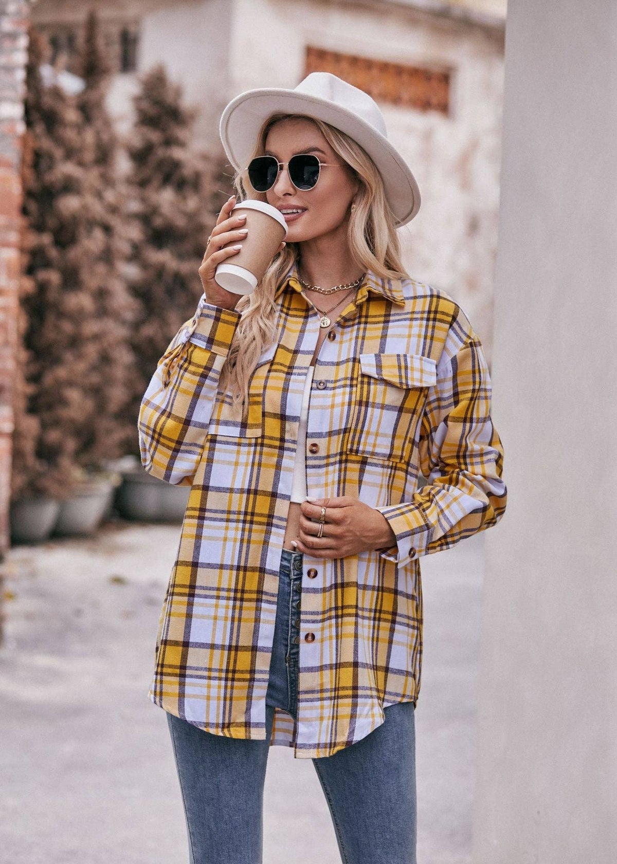 Oversized Plaid Shacket Womens Button Down Shirt Jacket