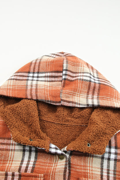 Orange Snap Button Sherpa Lined Hooded Flanne