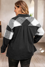 Load image into Gallery viewer, Black Plaid Patchwork Plus Size Corduroy Shacket
