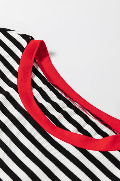 Hillary-Black Stripe Colorblock Top