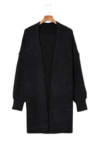 Yellow Knitted Open Front Casual Long Cardigan