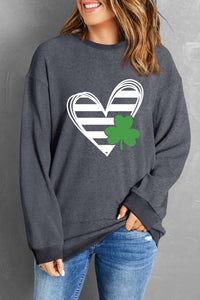 Gray St Patricks Day Heart & Clover Graphic Corded Sweatshirt
