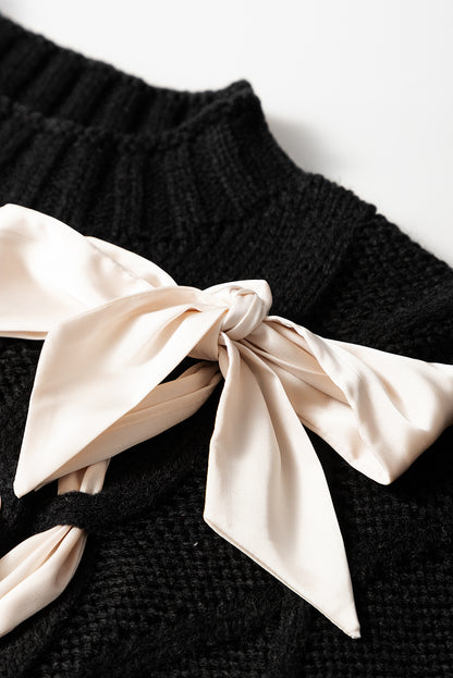Bailey Black Cable Knit Colorblock Satin Bowknot