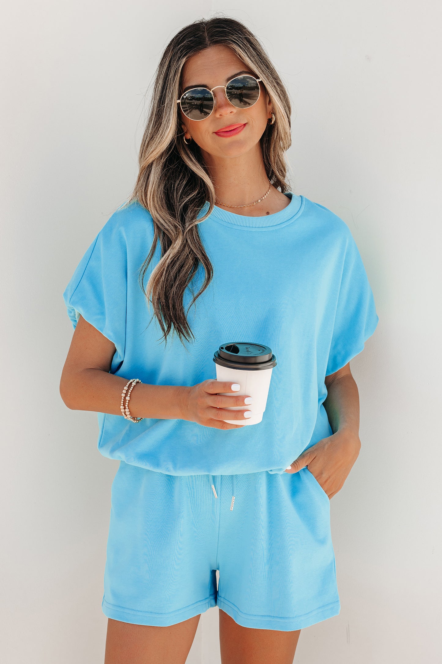 Smoke Gray Solid Color Puffy Short Set