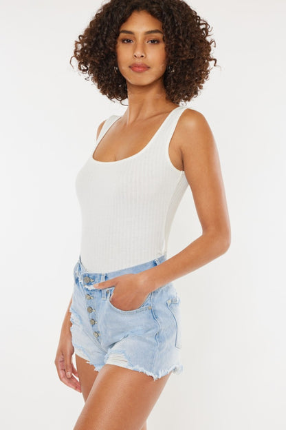 Nadia-Kancan Distressed Button Fly Denim Shorts