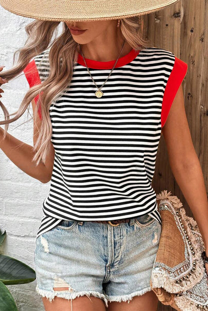 Hillary-Black Stripe Colorblock Top
