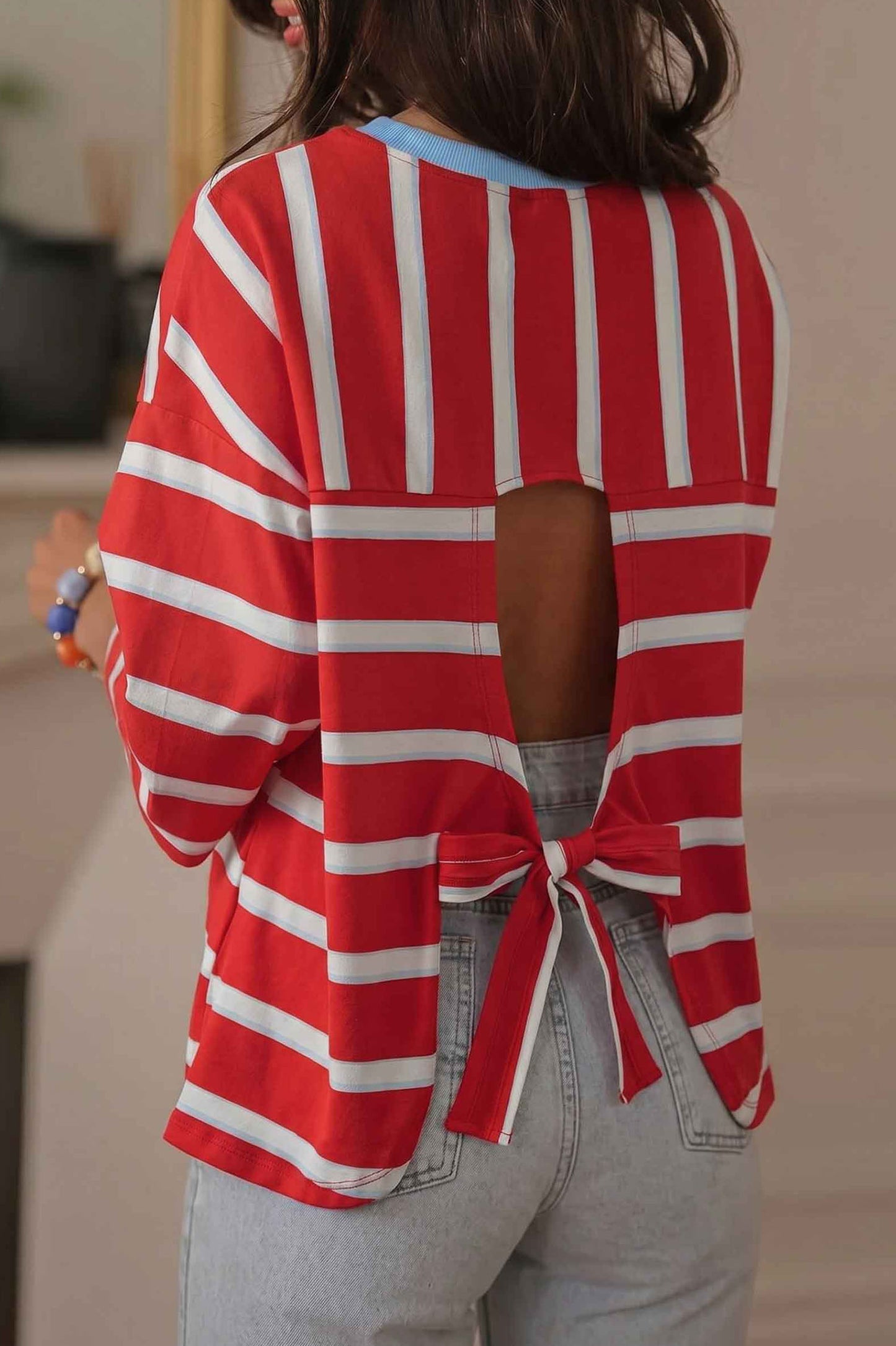 Racing Red Striped Hollowed Back T-shirt