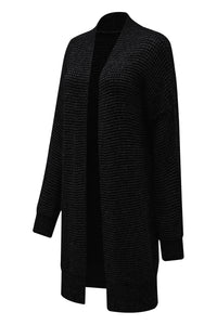 Yellow Knitted Open Front Casual Long Cardigan