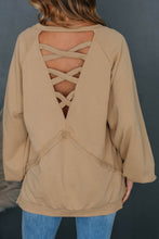 Load image into Gallery viewer, Light French Beige Solid Color Lattice Hollow Out Back Sweatshirt