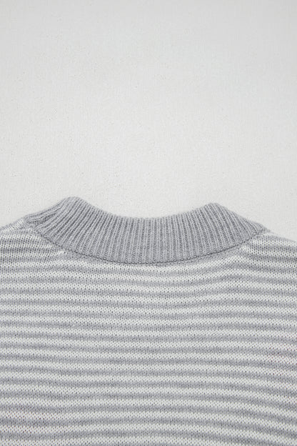 Gray Stripe Heart Valentine Knit Sweater