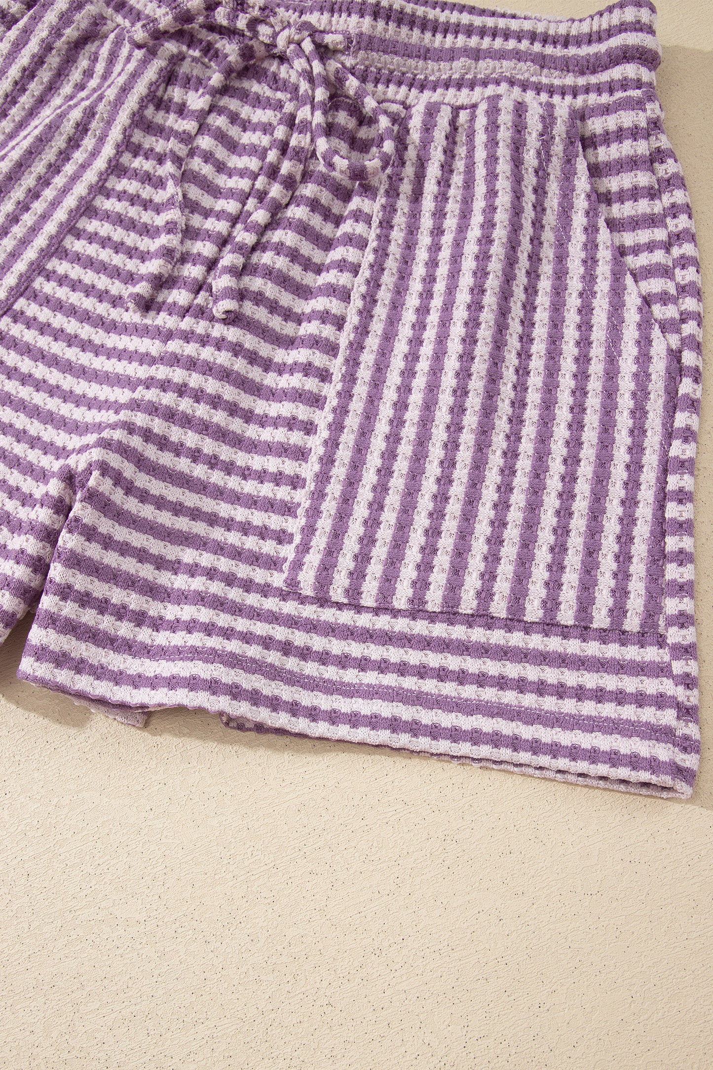 Brown Stripe Knit Short 2pcs Set
