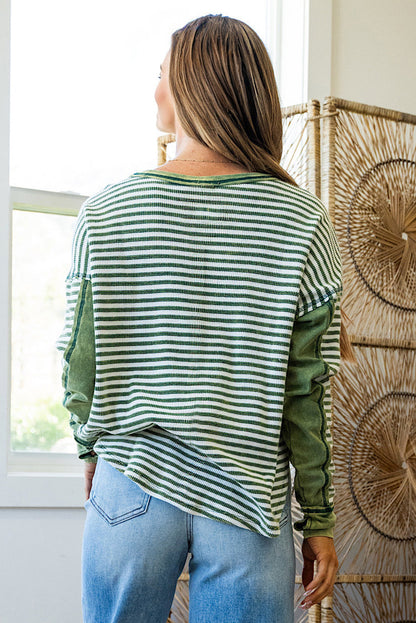 Green Stripe Thermal Knit Drop Shoulder