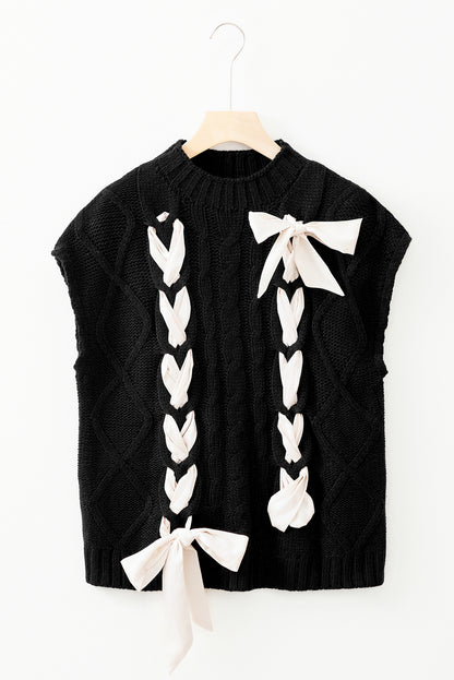 Bailey Black Cable Knit Colorblock Satin Bowknot
