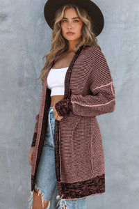 Yellow Knitted Open Front Casual Long Cardigan