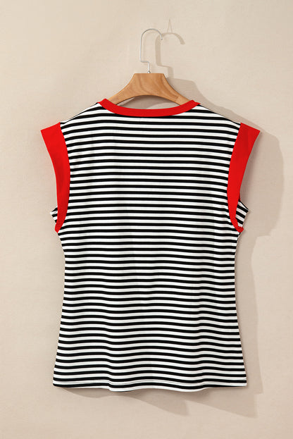 Hillary-Black Stripe Colorblock Top
