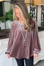 Load image into Gallery viewer, Rose Tan Button Keyhole Back Velvet Swing Top